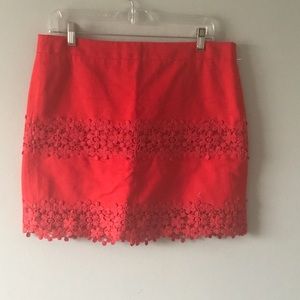 J crew red mini skirt size 8 lace and cotton skirt